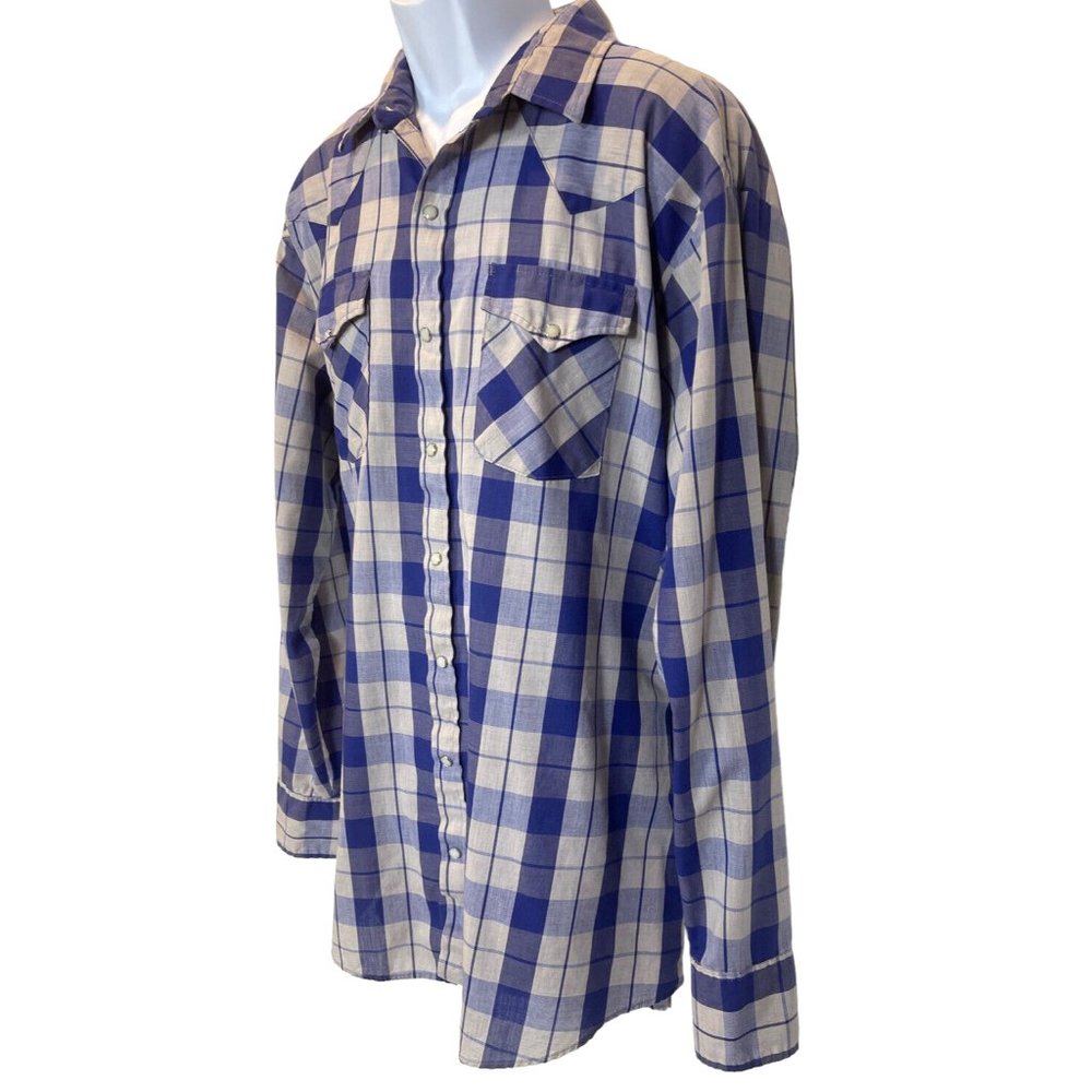 VTG Dee Cee Rangers Men's Big & Tall Blue Long Slv Snap Button Plaid Shirt 2XL